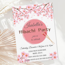 Convite de Aniversário para Jantar Japonês Hibachi
