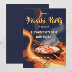 Convite de Aniversário para Jantar Japonês Hibachi