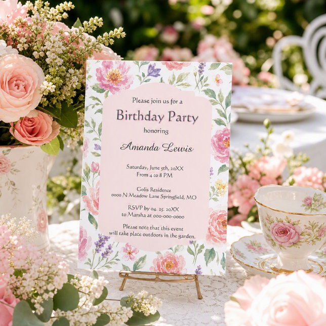 Convite de Aniversário para Jardim de Rosas Rosa E (Criador carregado)