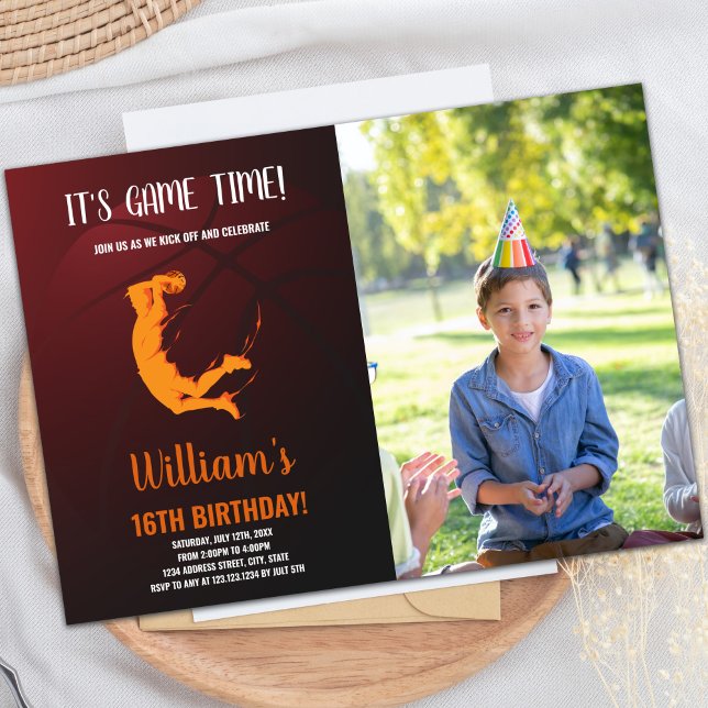 Convite de Aniversário para Jogar Laranja no Basqu (Orange Jump Basketball Birthday Invitations photo)