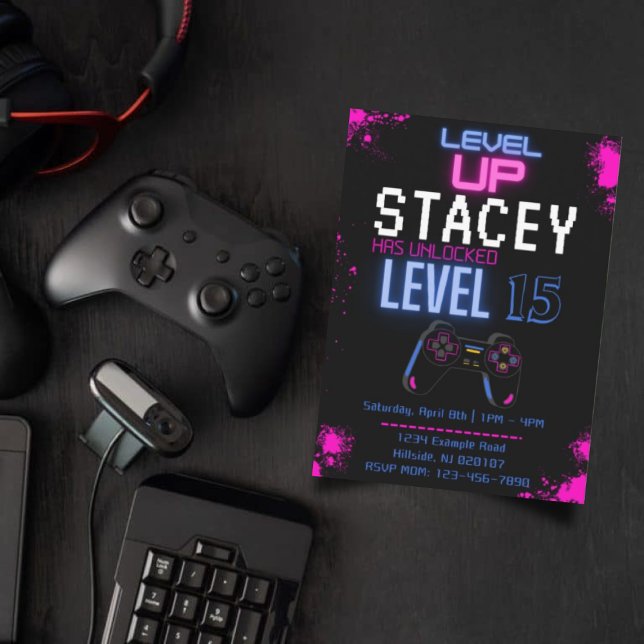 Convite de Aniversário para Jogo de Vídeo Editável (Criador carregado)