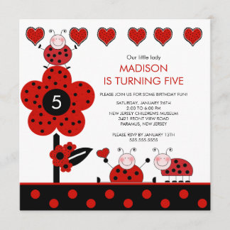 Convite de Aniversário para Ladybug Vermelho e Pre