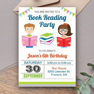 Convite de Aniversário para Leitura de Livros Infa