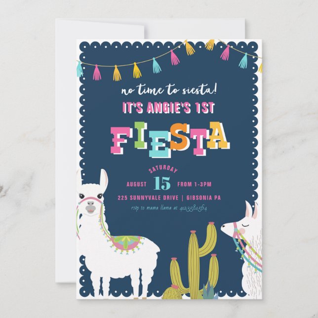 Convite de aniversário para Llama, Fiesta Alpaca (Frente)