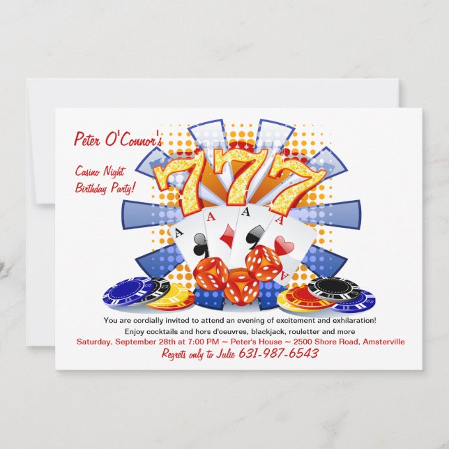 Convite de Aniversário para Lucky Casino Night (Frente)
