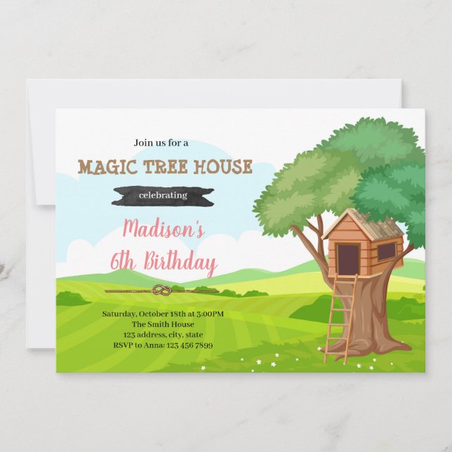 Convite de aniversário para Magic Treehouse (Frente)