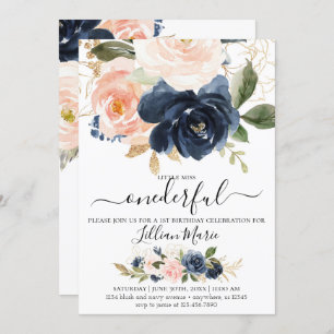 Convite de aniversário para marinho e Blush para u