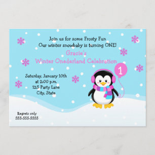 Convite de Aniversário para Menina de Pinguim