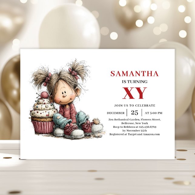 Convite de aniversário para menina divertida e ext (Whimsy Funky Girl Birthday invitation)