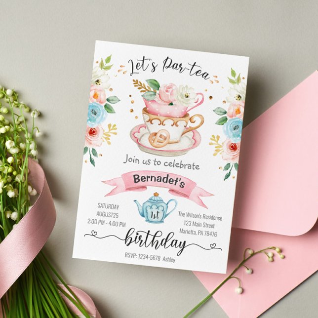 Convite de Aniversário para Menina do Tea Party (Criador carregado)