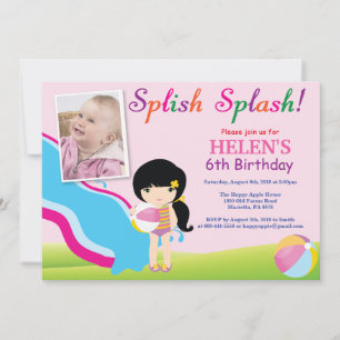 Convite de Aniversário para Menina Festa na Piscin