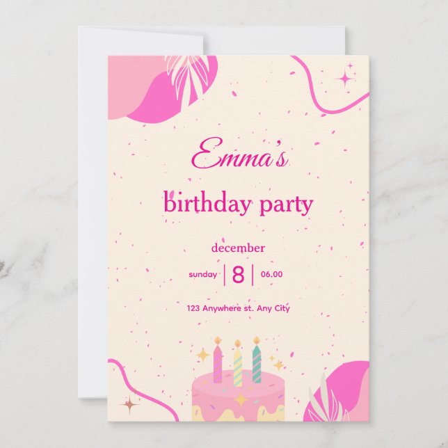 Convite de Aniversário para Meninas. (Frente)