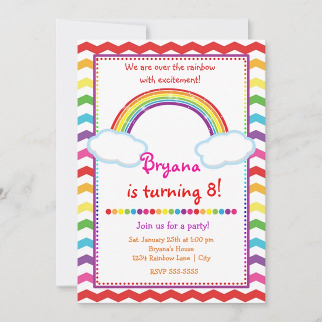 Convite de Aniversário para Meninas com Chevron de (Frente)