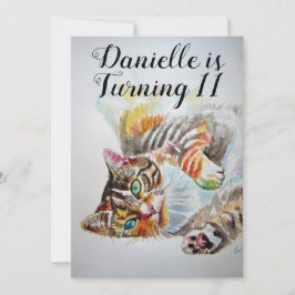 Convite de Aniversário para Meninas com Gato Tabby