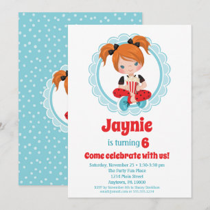 Convite de Aniversário para Meninas de Cabelo Verm