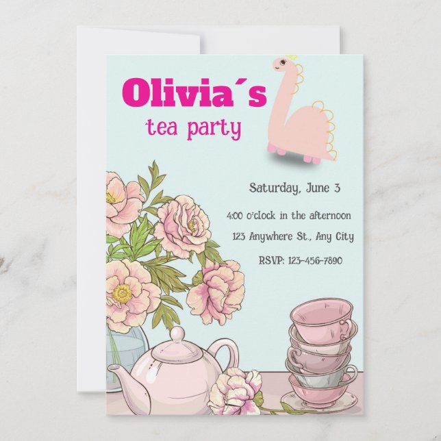 Convite de Aniversário para Meninas: Festa do Chá  (Frente)