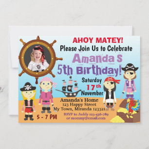 Convite de aniversário para Meninas Piratas
