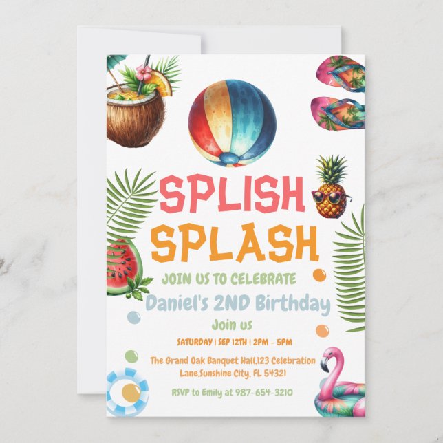 Convite de Aniversário para Menino com Piscina de  (Frente)