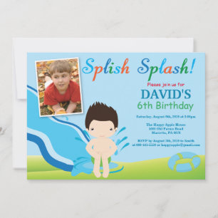 Convite de Aniversário para Menino Festa na Piscin