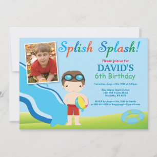 Convite de Aniversário para Menino Festa na Piscin