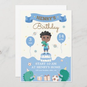 Convite de aniversário para meninos em azul