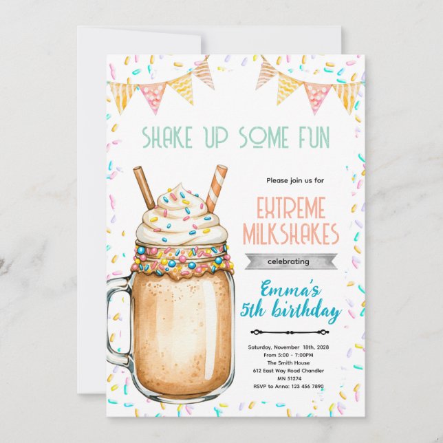 Convite de Aniversário para Milkshakes Extremos (Frente)