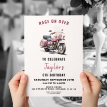 Convite de aniversário para moto rosa para moto