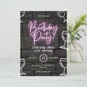 Convite de Aniversário para Mulheres com Luz Neon