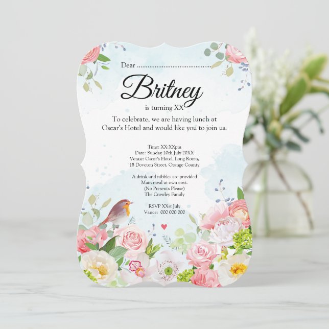 Convite de Aniversário para Mulheres Personalizáve (Em pé/Frente)