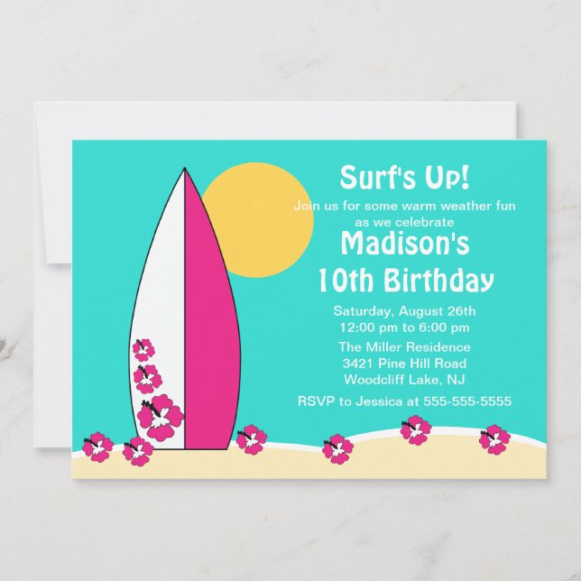 Convite De Aniversário Para Nadação De Surf (Frente)
