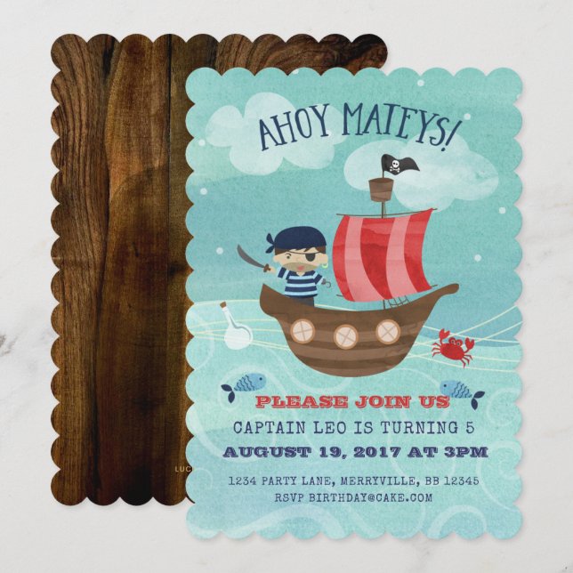 Convite de Aniversário para Navio Pirata (Frente/Verso)