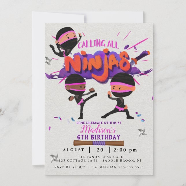 Convite de aniversário para Ninja Girl (Frente)