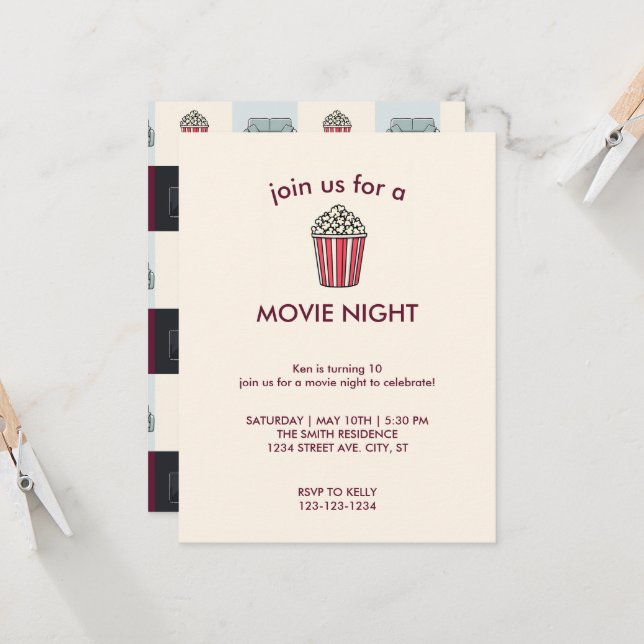 Convite de Aniversário para Noite de Cinema (Frente/Verso In Situ)