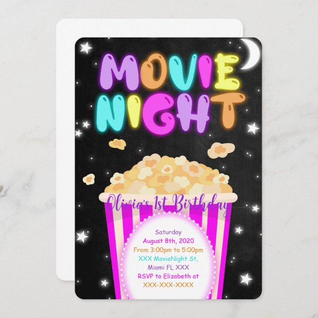Convite de Aniversário para Noite de Cinema (Frente/Verso)