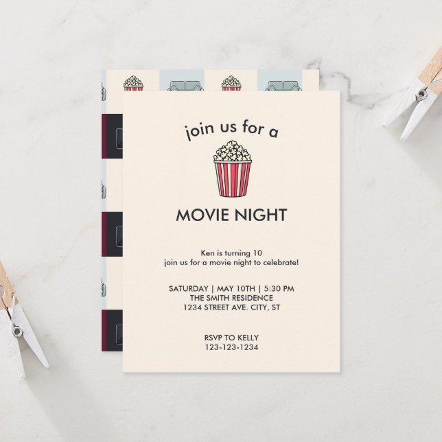 Convite de Aniversário para Noite de Cinema (Frente/Verso In Situ)
