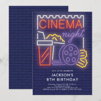 Convite de Aniversário para Noite de Cinema Neon