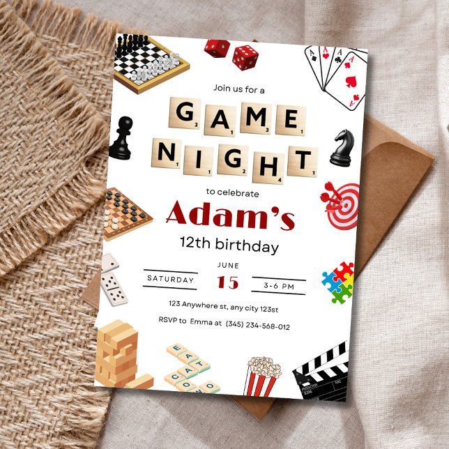 Convite de Aniversário para Noite de Jogos, Noite  (Criador carregado)