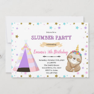 convite de aniversário para noite de Slothicorn