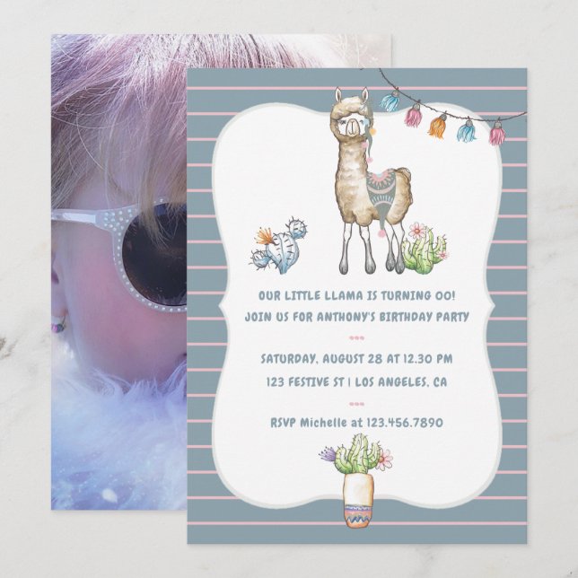 Convite de aniversário para nossos pequenos Llama  (Frente/Verso)