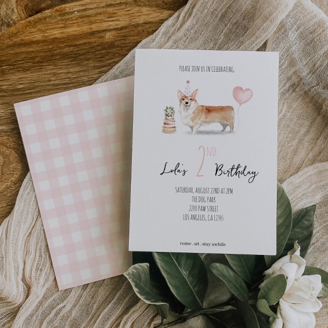 Convite de aniversário para o cão Corgi - Rapariga (Criador carregado)