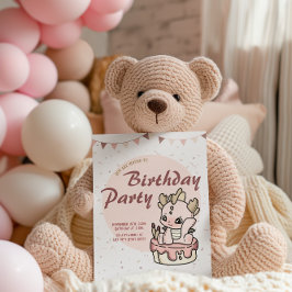 Convite de Aniversário para o Dragão Bebês Pink Pa