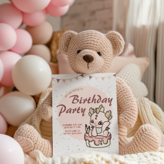 Convite de Aniversário para o Dragão Bebês Pink Pa