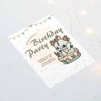 Convite de aniversário para o Dragão Verde Laranja