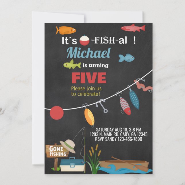 Convite de aniversário para o-fish-al da pesca. (Frente)