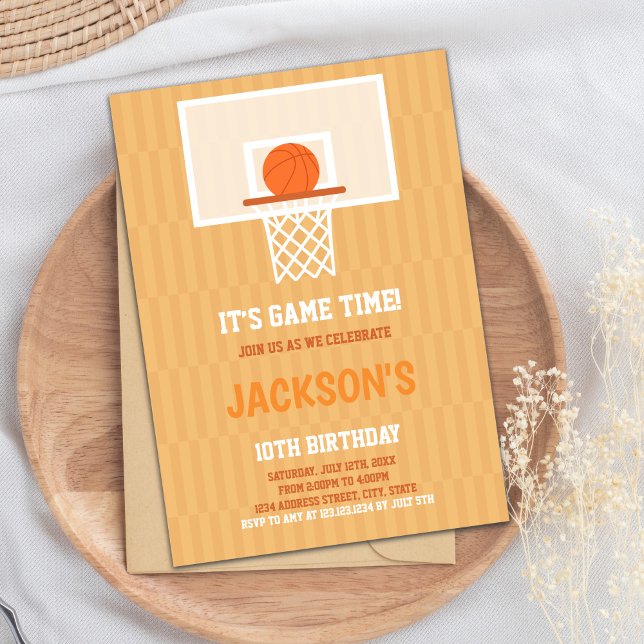 Convite de Aniversário para o Orange Basball (Orange Backside Basketball Birthday Invitations)