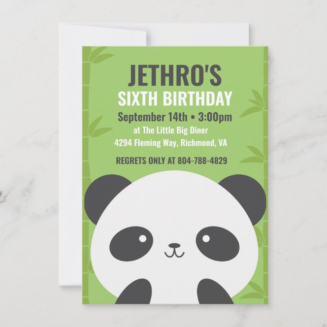 Convite de aniversário para panda (Frente)