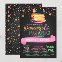 Convite de aniversário para panquecas e pijamas