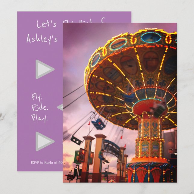 Convite de Aniversário para Parque de Diversões Te (Frente/Verso)