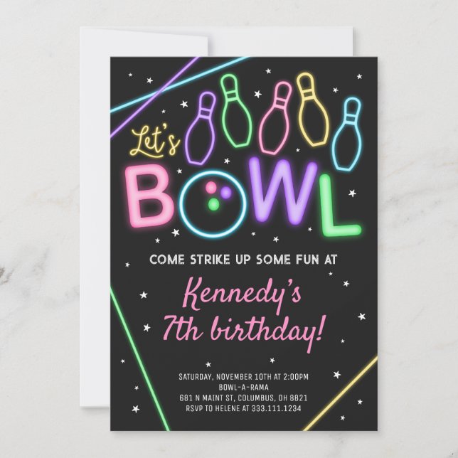 Convite de Aniversário para Partida de Glow Bowlin (Frente)