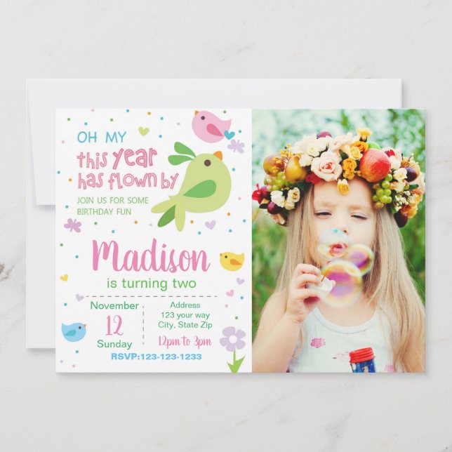 Convite de Aniversário para Pássaros com Foto (Frente)